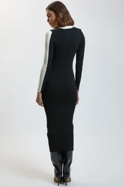 Robe Midi En Maille Côtelée Avec Détail Contrastant