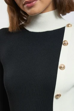 Robe Midi En Maille Côtelée Avec Détail Contrastant