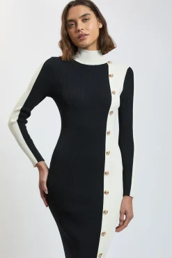 Robe Midi En Maille Côtelée Avec Détail Contrastant
