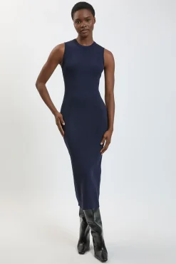 Robe Midi En Maille Côtelée À Col Rond