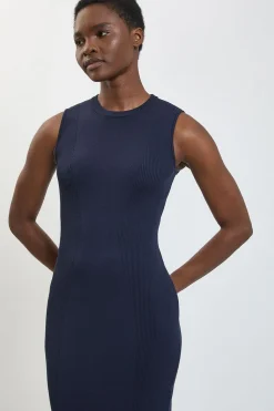 Robe Midi En Maille Côtelée À Col Rond