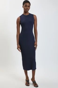 Robe Midi En Maille Côtelée À Col Rond