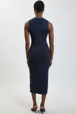 Robe Midi En Maille Côtelée À Col Rond