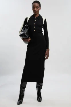 Robe Midi En Maille Côtelée Petite Taille À Blocs De Couleurs Militaires