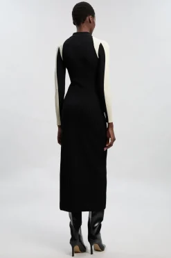 Robe Midi En Maille Côtelée Petite Taille À Blocs De Couleurs Militaires