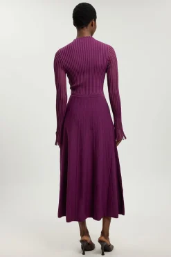 KarenMillen Robe Midi En Maille De Filament Mélange Viscose<Femme Robes Mi-Longues|Robes À Manches Longues