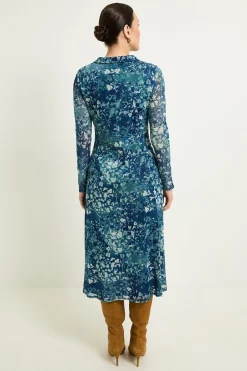 Wallis Robe Midi En Maille À Imprimé Animalier Mixte Avec Col Froncé<Femme Robes Mi-Longues|Robes À Manches Longues