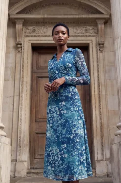 Wallis Robe Midi En Maille À Imprimé Animalier Mixte Avec Col Froncé<Femme Robes Mi-Longues|Robes À Manches Longues