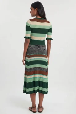Robe Midi En Maille Jacquard À Rayures Avec Manches Courtes Pour Petite