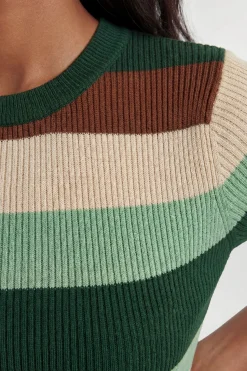 Robe Midi En Maille Jacquard À Rayures Avec Manches Courtes Pour Petite