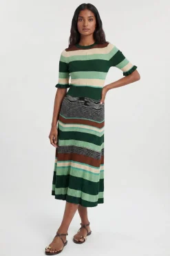 Robe Midi En Maille Jacquard À Rayures Avec Manches Courtes Pour Petite