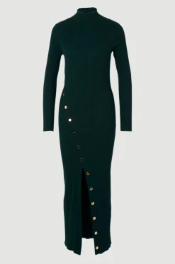 Robe Midi en Maille Mélange Viscose avec Détail de Pressions Fendue
