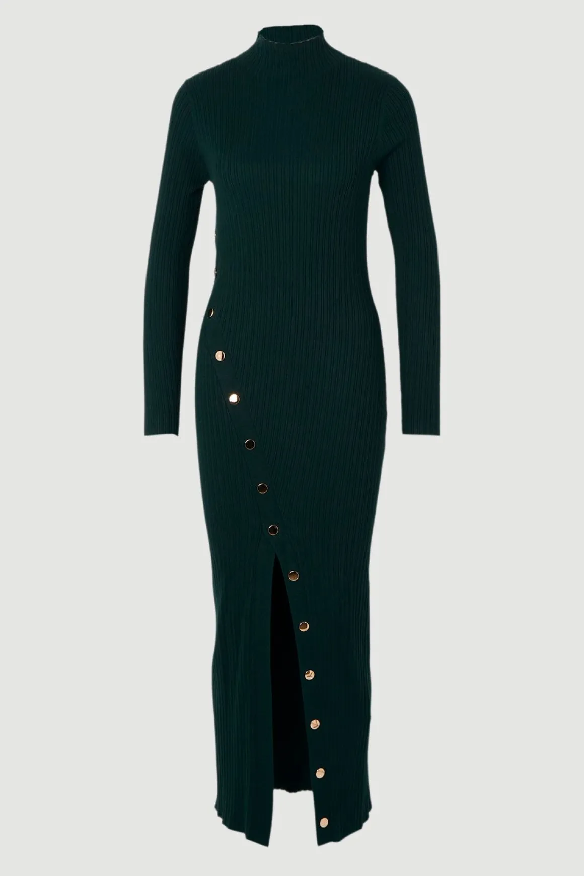 Robe Midi en Maille Mélange Viscose avec Détail de Pressions Fendue