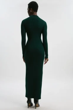 Robe Midi en Maille Mélange Viscose avec Détail de Pressions Fendue