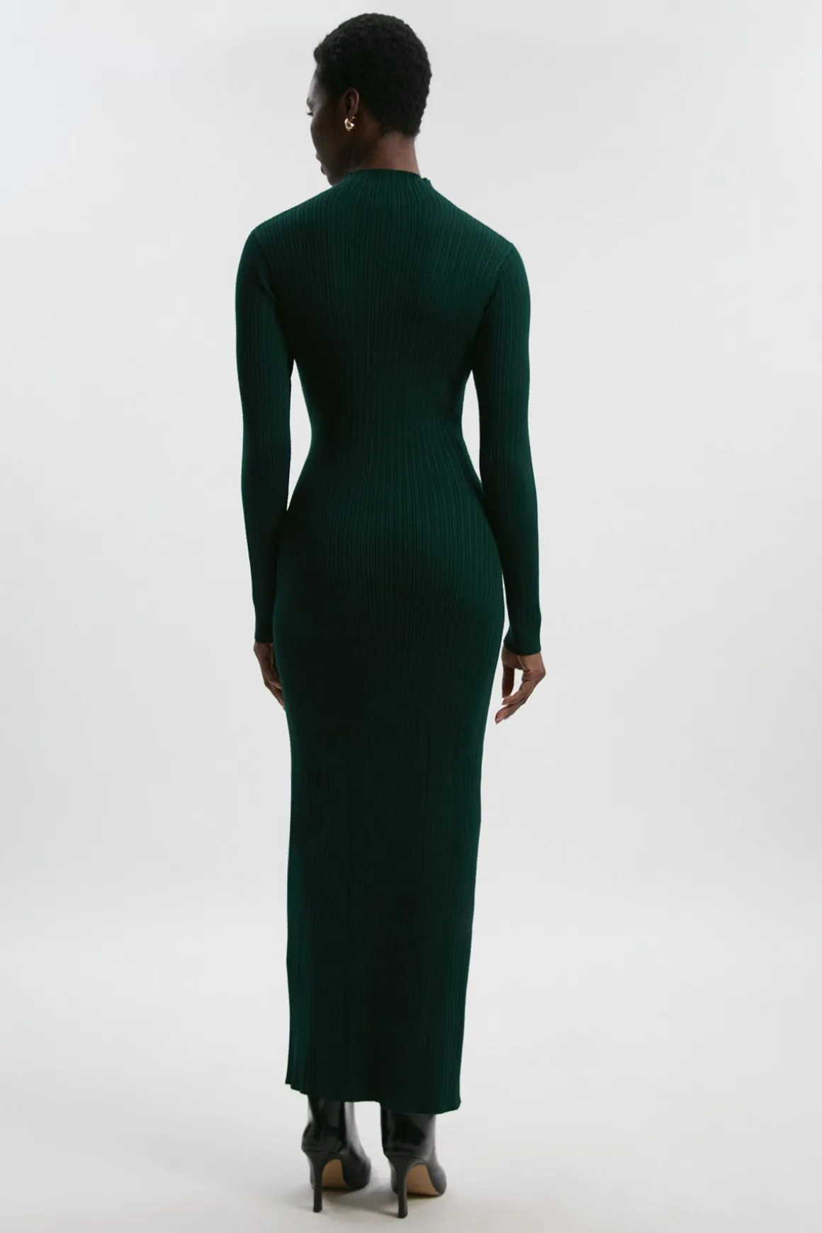 Robe Midi en Maille Mélange Viscose avec Détail de Pressions Fendue