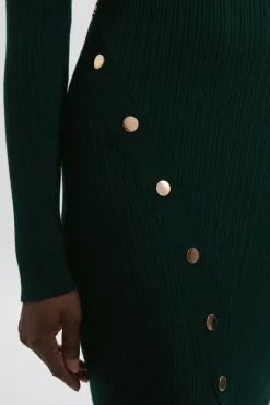 Robe Midi en Maille Mélange Viscose avec Détail de Pressions Fendue
