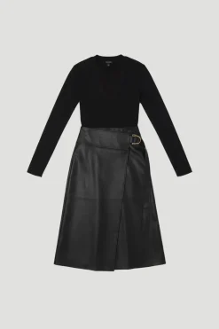 KarenMillen Robe Midi en Maille Plissée Ajustée avec Détails en synthétique<Femme Toutes Les Robes|Robes Mi-Longues