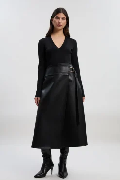 KarenMillen Robe Midi en Maille Plissée Ajustée avec Détails en synthétique<Femme Toutes Les Robes|Robes Mi-Longues