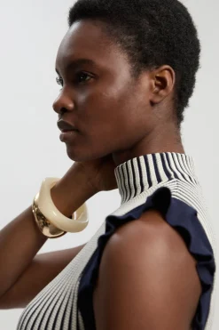 Robe Midi En Maille Pointelle À Manches À Volants