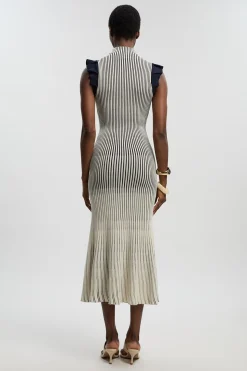 Robe Midi En Maille Pointelle À Manches À Volants