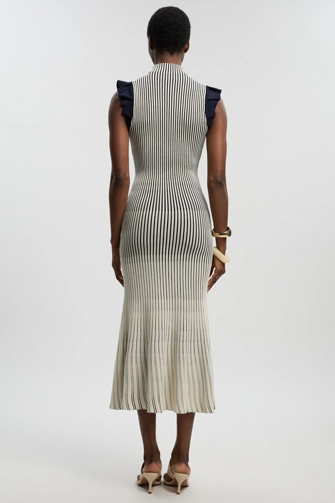 Robe Midi En Maille Pointelle À Manches À Volants