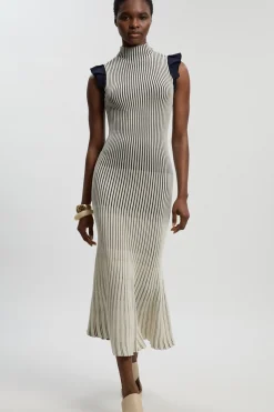 Robe Midi En Maille Pointelle À Manches À Volants