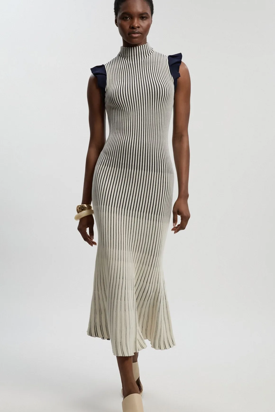 Robe Midi En Maille Pointelle À Manches À Volants
