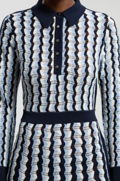 Robe Midi En Maille Pointelle À Col Contrastant