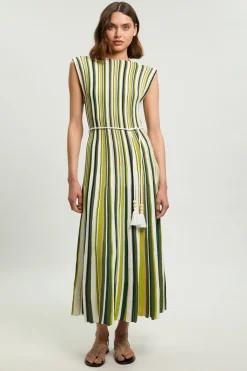 KarenMillen Robe Midi En Maille Rayée À Dos Nu Avec Ceinture<Femme Robes|Robes Mi-Longues