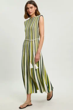KarenMillen Robe Midi En Maille Rayée À Dos Nu Avec Ceinture<Femme Robes|Robes Mi-Longues