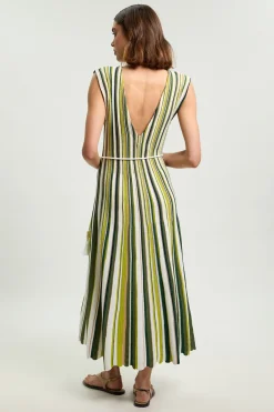 KarenMillen Robe Midi En Maille Rayée À Dos Nu Avec Ceinture<Femme Robes|Robes Mi-Longues