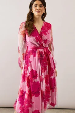 Wallis Robe Midi en Mesh Floral avec Lien en Satin<Femme Robes Mi-Longues|Satin Et Dentelle