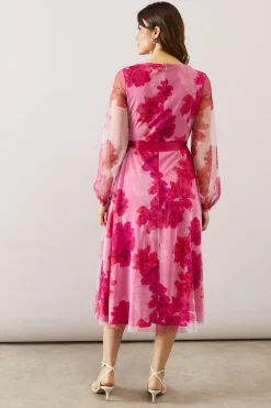 Wallis Robe Midi en Mesh Floral avec Lien en Satin<Femme Robes Mi-Longues|Satin Et Dentelle