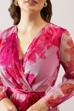 Wallis Robe Midi en Mesh Floral avec Lien en Satin<Femme Robes Mi-Longues|Satin Et Dentelle