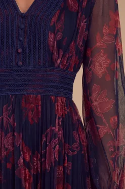 Robe Midi En Mesh Imprimé À Détail Boutonné Col V Petite