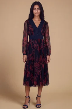 Robe Midi En Mesh Imprimé À Détail Boutonné Col V Petite