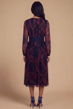 Robe Midi En Mesh Imprimé À Détail Boutonné Col V Petite