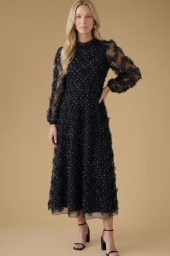 Robe Midi En Mesh Imprimé À Manches Longues