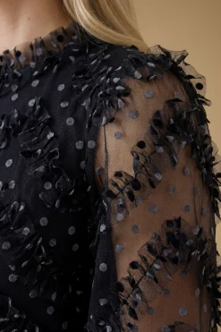Robe Midi En Mesh Imprimé À Manches Longues