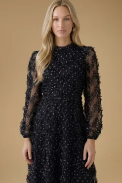 Robe Midi En Mesh Imprimé À Manches Longues