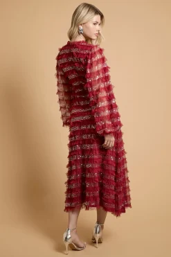 Robe Midi En Mesh Imprimé À Manches Longues