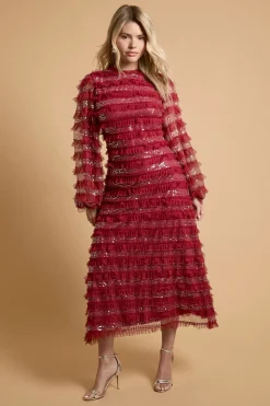 Robe Midi En Mesh Imprimé À Manches Longues