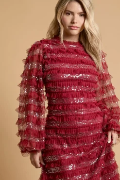 Robe Midi En Mesh Imprimé À Manches Longues