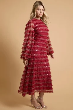 Robe Midi En Mesh Imprimé À Manches Longues