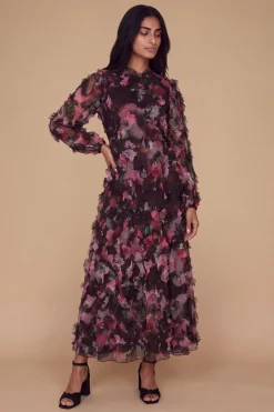 Oasis Robe Midi En Mesh Imprimé À Manches Longues Petite<Femme Robes Mi-Longues|Robes À Manches Longues
