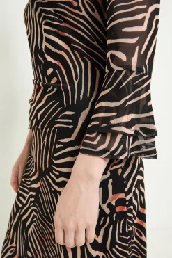 Robe Midi En Mesh À Imprimé Zèbre Avec Manches Évasées