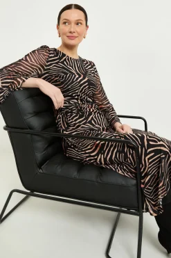 Robe Midi En Mesh À Imprimé Zèbre Avec Manches Évasées