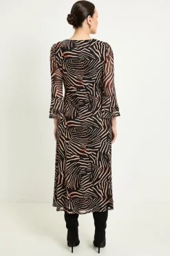 Robe Midi En Mesh À Imprimé Zèbre Avec Manches Évasées