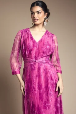 Wallis Robe Midi En Mesh Plissée Avec Torsade À La Taille<Femme Robes|Robes Mi-Longues