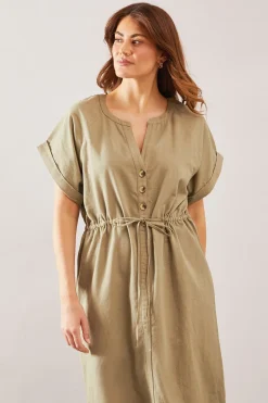 Robe Midi En Mélange De Lin Avec Boutons Et Cordon De Serrage